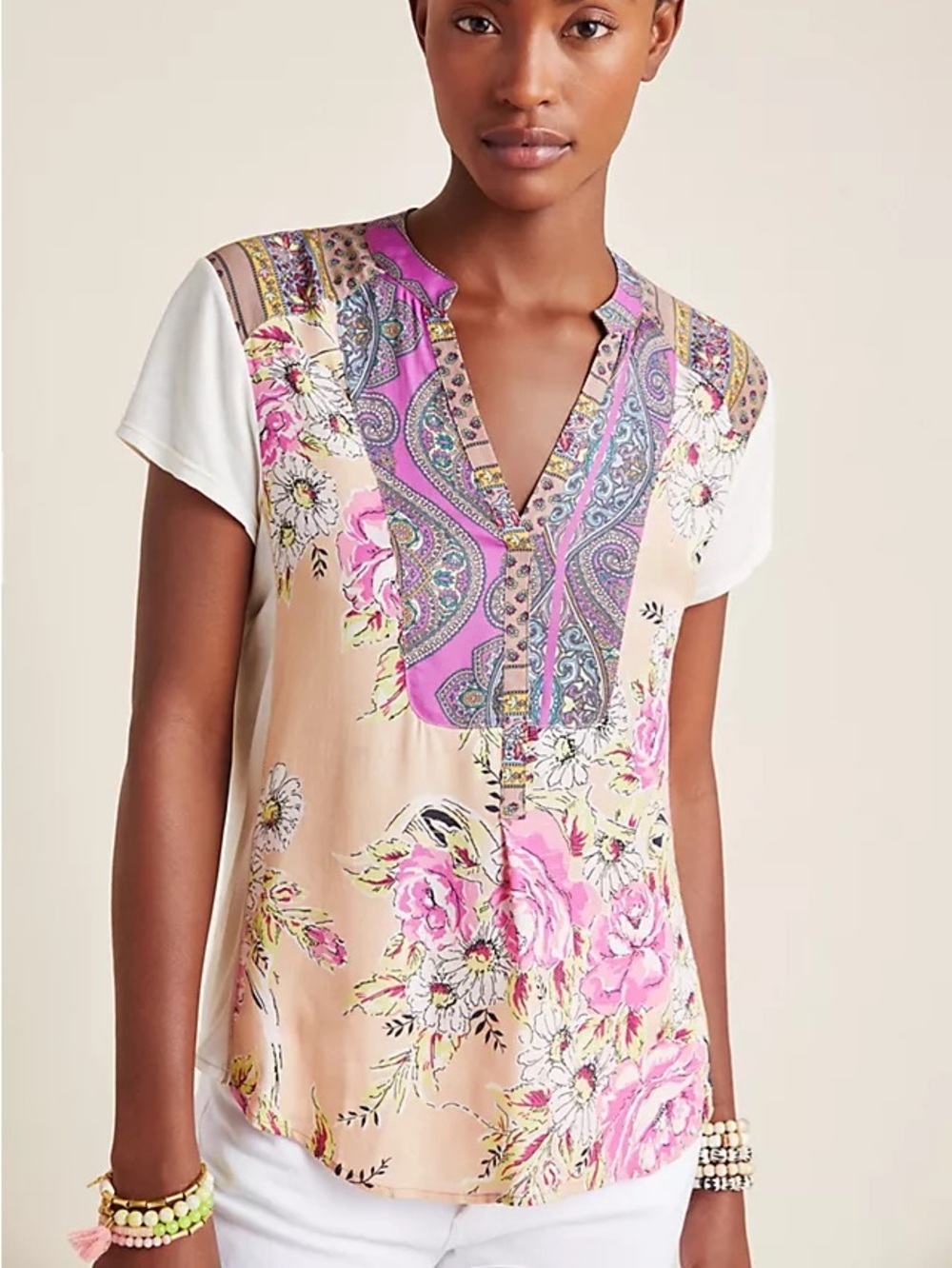 Anthropologie Tiny Floral Paisley Top Boho Romantic Cottagecore Relaxed Size S